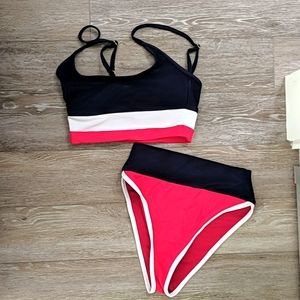 Beach riot red white and blue high waist bikini